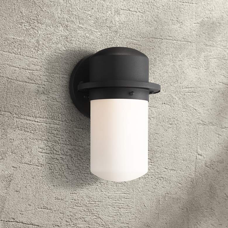 Image 1 Mallow 9 1/4" High Black Opal Glass LED Outdoor Wall Light