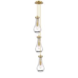 Malone 13.5"W 3 Light Brushed Brass Multi Pendant w/ Striped Clear Sha