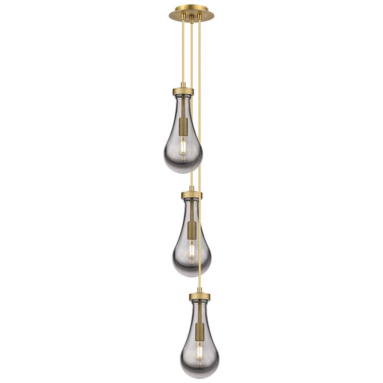 Image 1 Malone 13.5"W 3 Light Brushed Nickel Multi Pendant w/ Striped Clear Sh