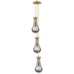 Malone 13.5"W 3 Light Brushed Nickel Multi Pendant w/ Striped Clear Sh