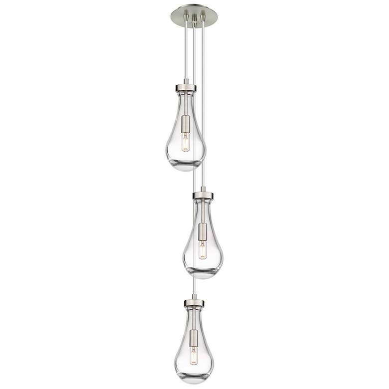 Image 1 Malone 13.5 inchW 3 Light Polished Nickel Multi Pendant w/ Striped Clear S