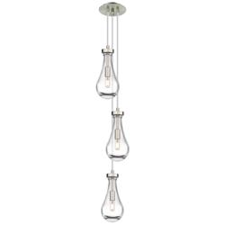 Malone 13.5&quot;W 3 Light Polished Nickel Multi Pendant w/ Striped Clear S