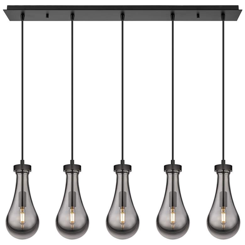 Image 1 Malone 20.13" Wide 9 Light Matte Black Multi Pendant w/ Striped Clear