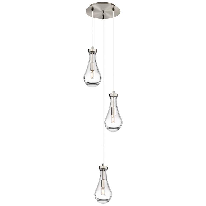 Image 1 Malone 20.13 inchW 9 Light Brushed Nickel Multi Pendant w/ Striped Clear S
