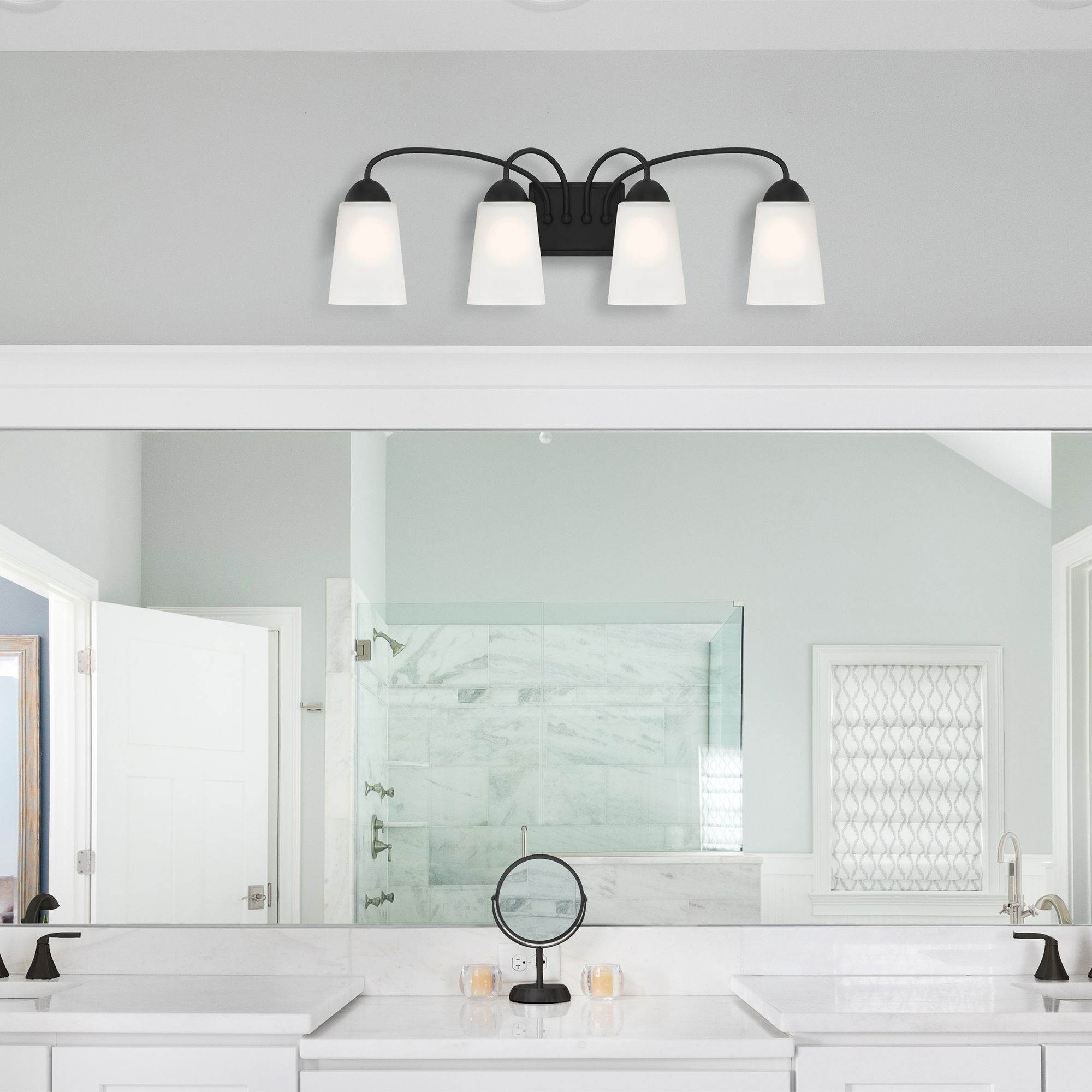 Malone 28 3/4" Wide Matte Black 4Light Vanity Bath Light 499G5 Lamps Plus