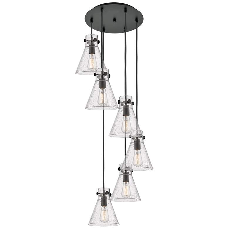 Image 1 Malone 37.75"W 3 Light Brushed Nickel Linear Pendant w/ Striped Clear