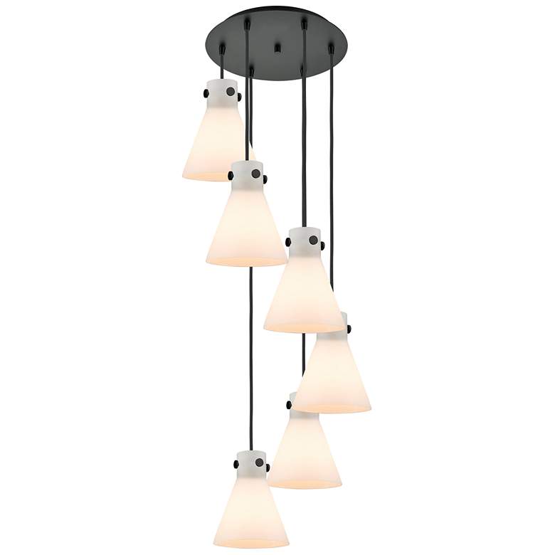 Image 1 Malone 37.75"W 3 Light Matte Black Linear Pendant w/ Striped Clear Sha