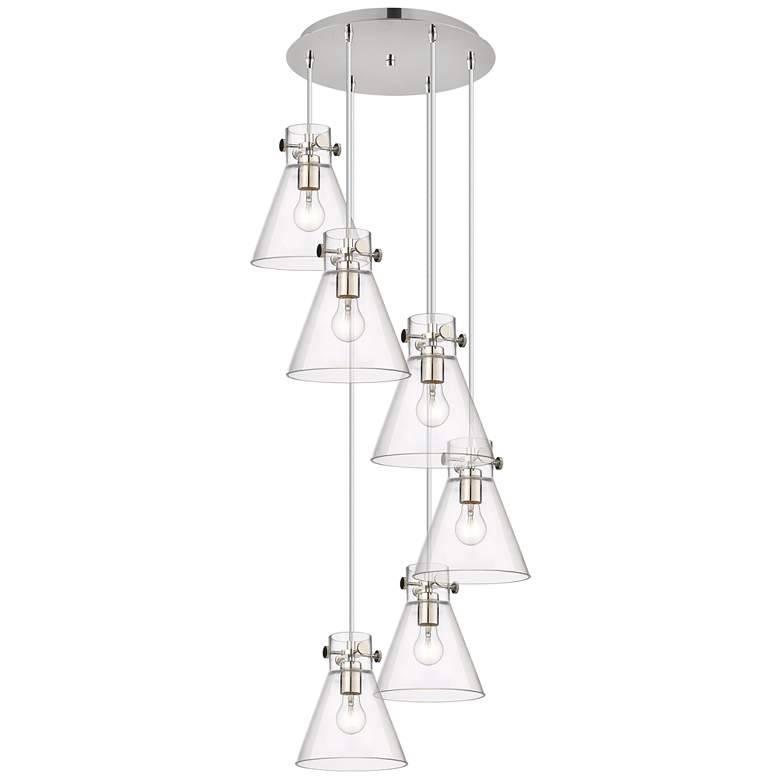 Image 1 Malone 37.75"W 3 Light Polished Nickel Linear Pendant w/ Striped Shade