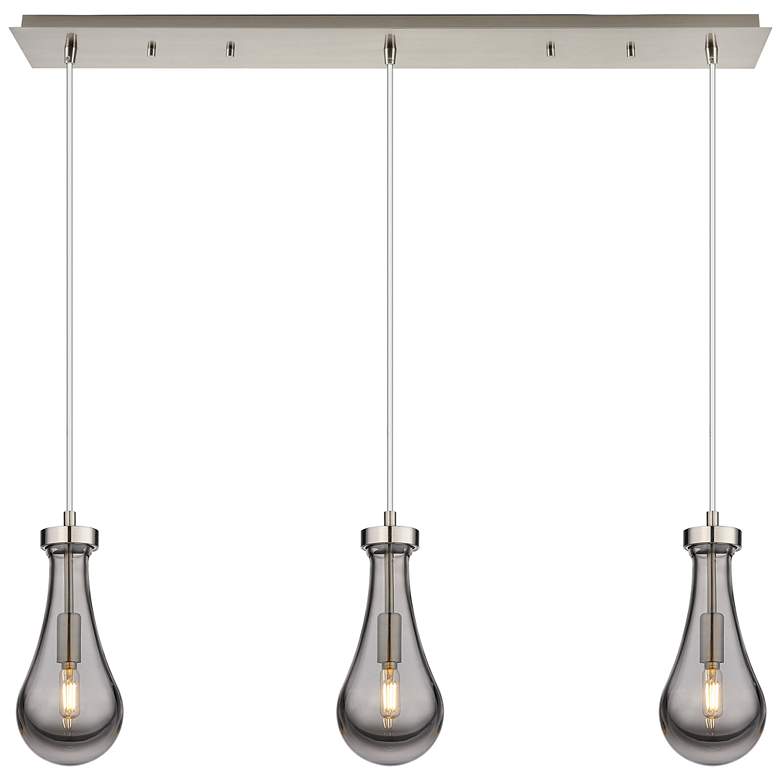 Image 1 Malone 49.75"W 7 Light Matte Black Linear Pendant w/ Striped Clear Sha