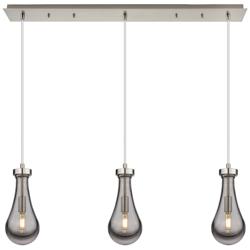 Malone 49.75"W 7 Light Matte Black Linear Pendant w/ Striped Clear Sha