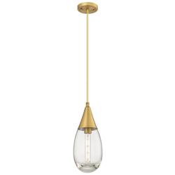 Malone 6" Wide Cord Hung Brushed Brass Pendant With Clear Shade