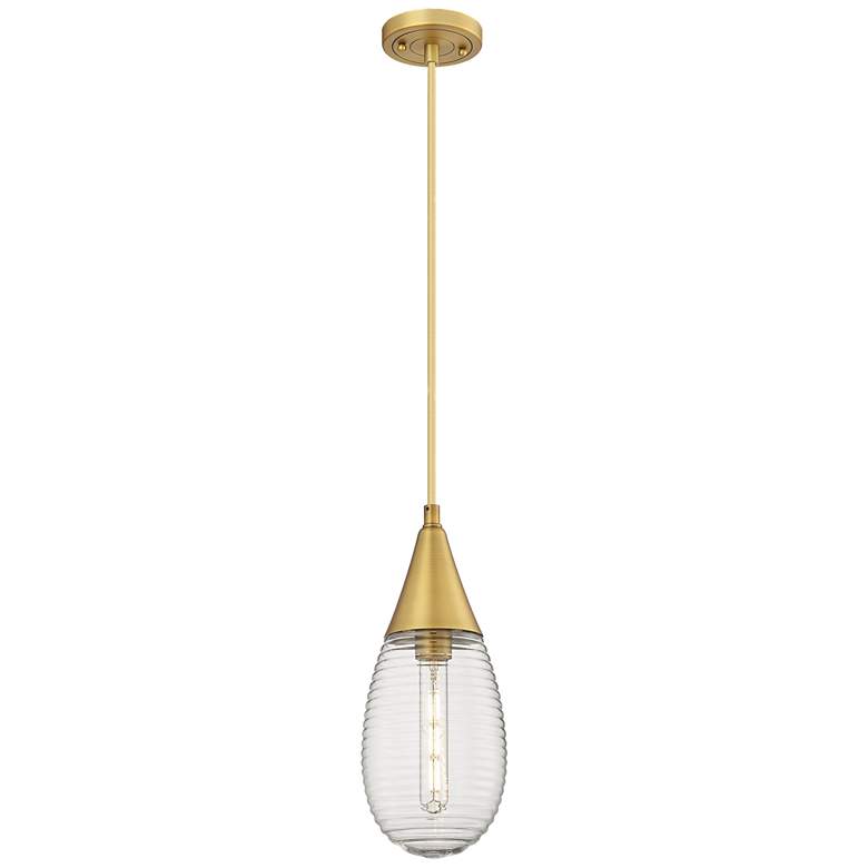 Image 1 Malone 6" Wide Cord Hung Brushed Brass Pendant With Striped Clear Shad