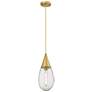 Malone 6" Wide Cord Hung Brushed Brass Pendant With Striped Clear Shad