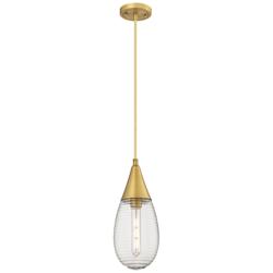 Malone 6" Wide Cord Hung Brushed Brass Pendant With Striped Clear Shad