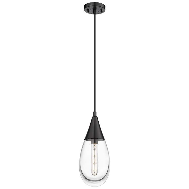 Image 1 Malone 6 inch Wide Cord Hung Matte Black Pendant With Clear Shade