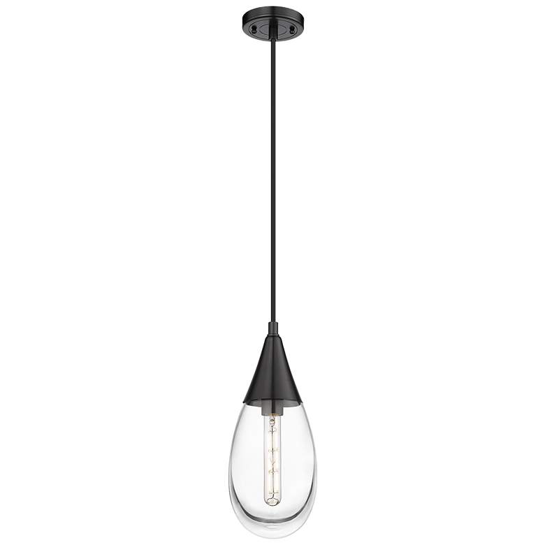 Image 1 Malone 6" Wide Cord Hung Matte Black Pendant With Clear Shade