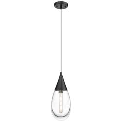 Malone 6" Wide Cord Hung Matte Black Pendant With Clear Shade