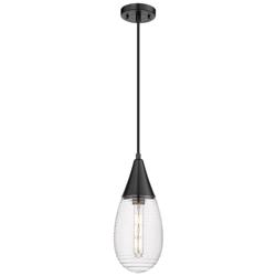 Malone 6&quot; Wide Cord Hung Matte Black Pendant With Striped Clear Shade
