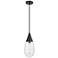 Malone 6" Wide Cord Hung Matte Black Pendant With Striped Clear Shade