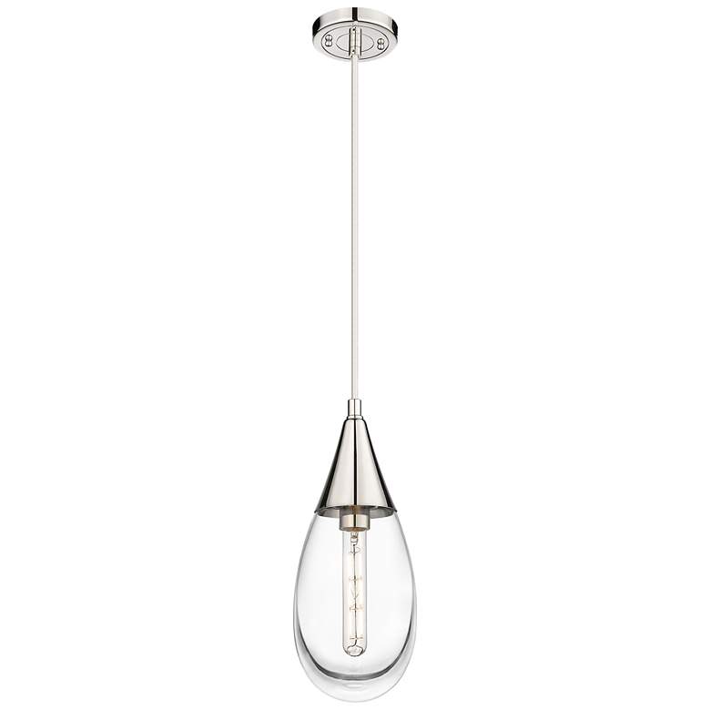 Image 1 Malone 6 inch Wide Cord Hung Polished Nickel Pendant With Clear Shade
