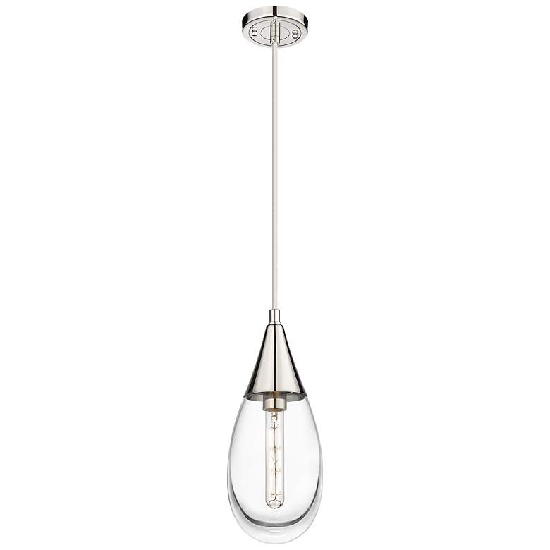 Image 1 Malone 6" Wide Cord Hung Polished Nickel Pendant With Clear Shade