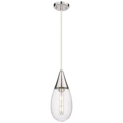 Malone 6&quot; Wide Cord Hung Polished Nickel Pendant With Striped Clear Sh