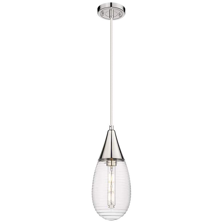 Image 1 Malone 6 inch Wide Cord Hung Polished Nickel Pendant With Striped Clear Sh