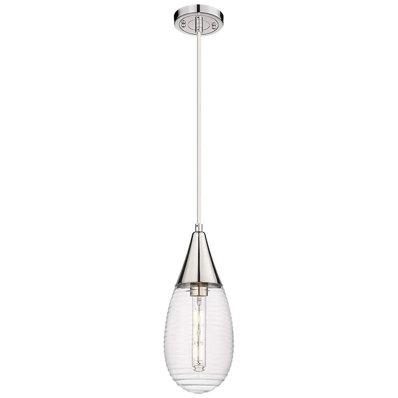 Image 1 Malone 6" Wide Cord Hung Polished Nickel Pendant With Striped Clear Sh