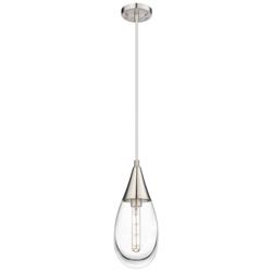 Malone 6" Wide Cord Hung Satin Nickel Pendant With Clear Shade