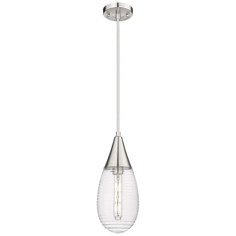 Image 1 Malone 6" Wide Cord Hung Satin Nickel Pendant With Striped Clear Shade