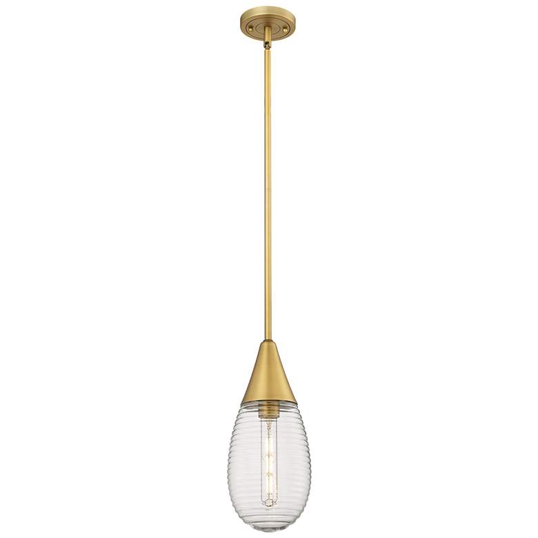 Image 1 Malone 6" Wide Stem Hung Brushed Brass Pendant With Striped Clear Shad