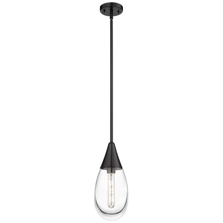 Image 1 Malone 6 inch Wide Stem Hung Matte Black Pendant With Clear Shade