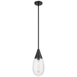 Malone 6&quot; Wide Stem Hung Matte Black Pendant With Striped Clear Shade