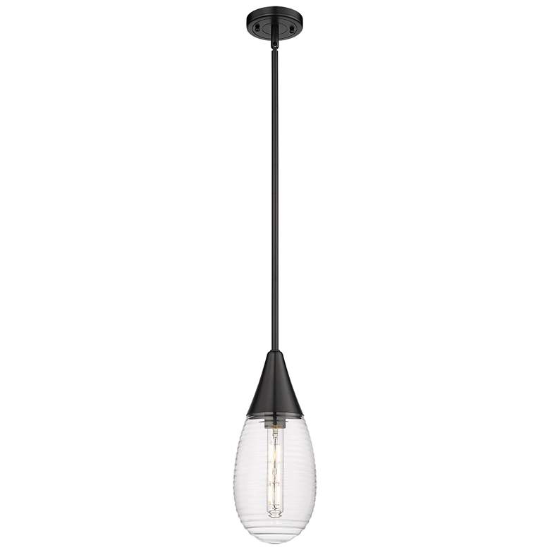 Image 1 Malone 6 inch Wide Stem Hung Matte Black Pendant With Striped Clear Shade