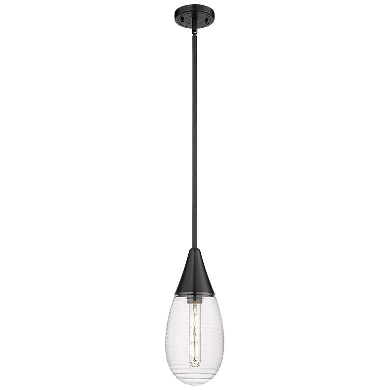 Image 1 Malone 6" Wide Stem Hung Matte Black Pendant With Striped Clear Shade