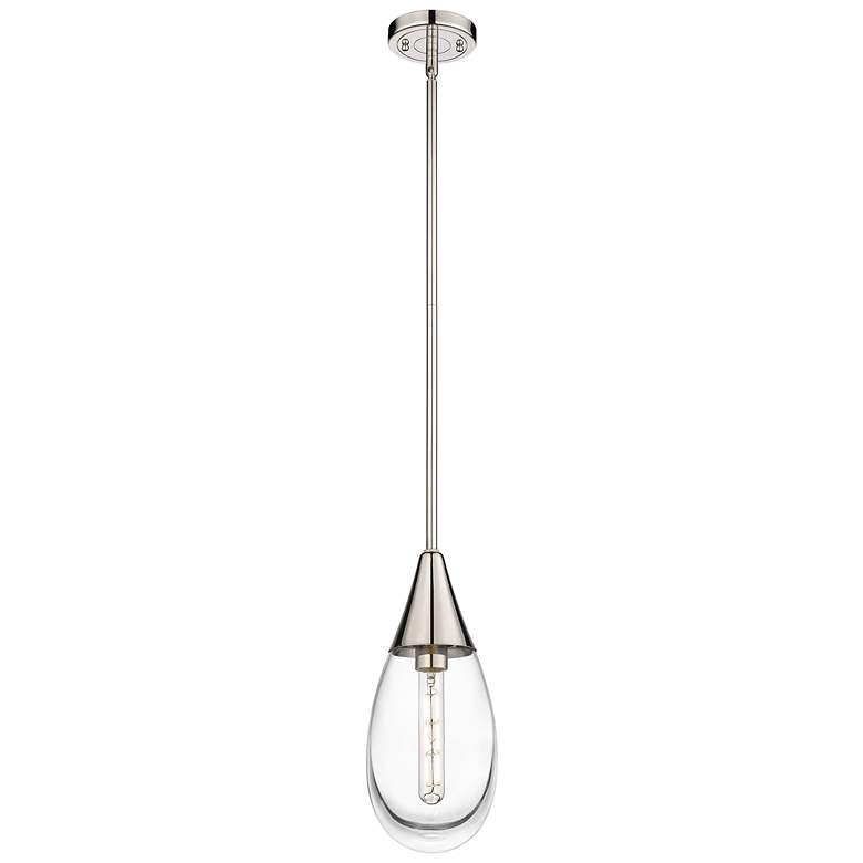 Image 1 Malone 6 inch Wide Stem Hung Polished Nickel Pendant With Clear Shade