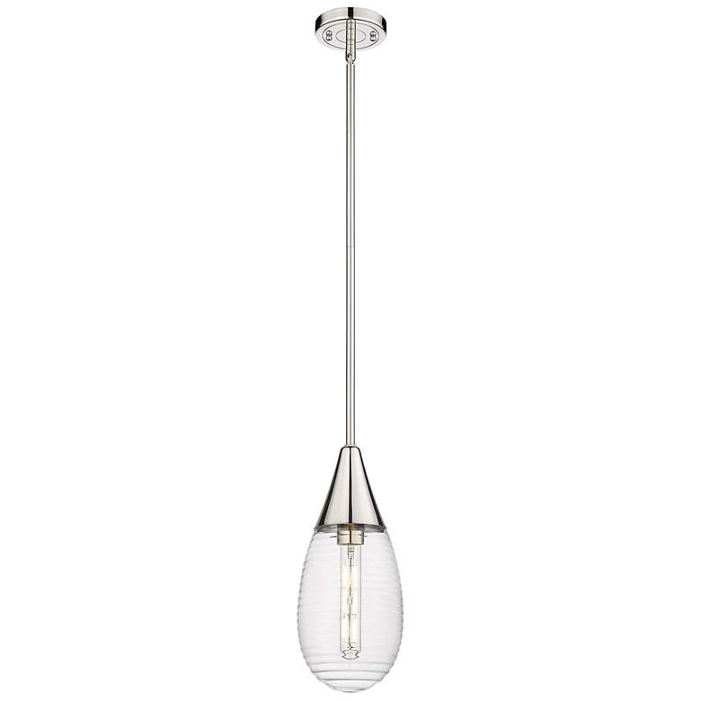 Image 1 Malone 6" Wide Stem Hung Polished Nickel Pendant With Striped Clear Sh