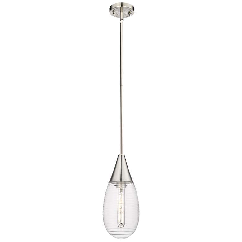 Image 1 Malone 6" Wide Stem Hung Satin Nickel Pendant With Striped Clear Shade