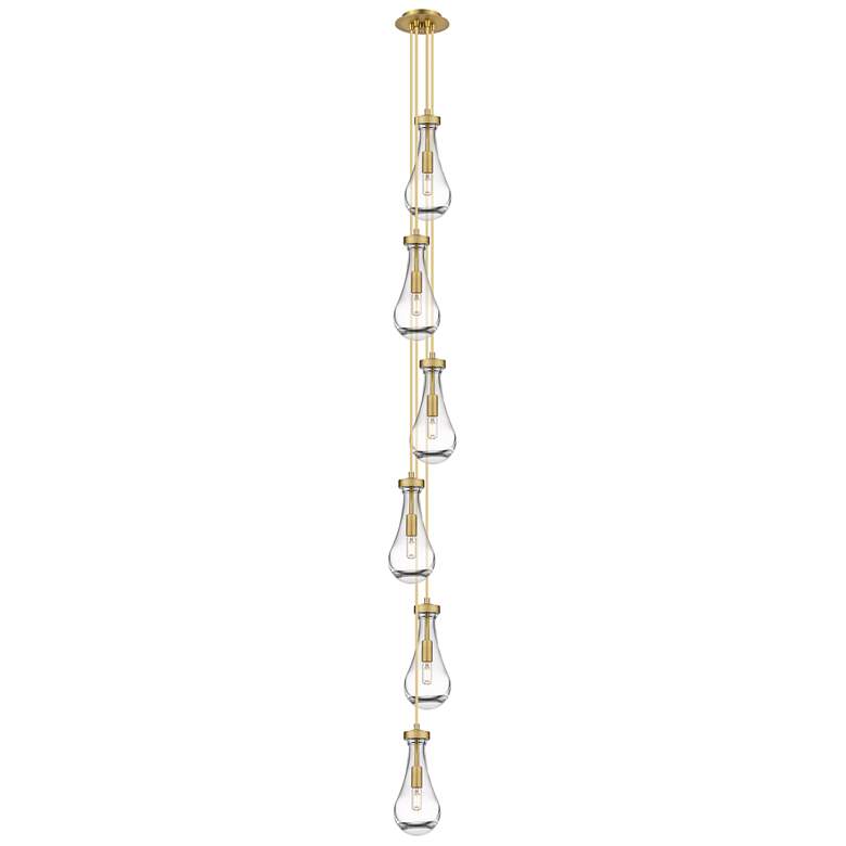 Image 1 Malone 7.13"W 6 Light Brushed Brass Multi Pendant w/ Striped Clear Sha