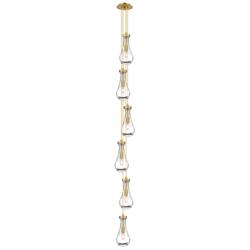 Malone 7.13"W 6 Light Brushed Brass Multi Pendant w/ Striped Clear Sha