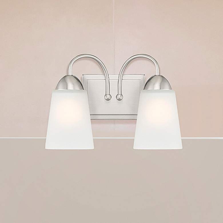 Image 1 Malone 9 1/4" High Brushed Nickel Metal 2-Light Wall Sconce