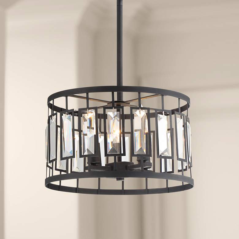 Image 1 Malora 15" Wide Black 4-Light Drum Pendant Light