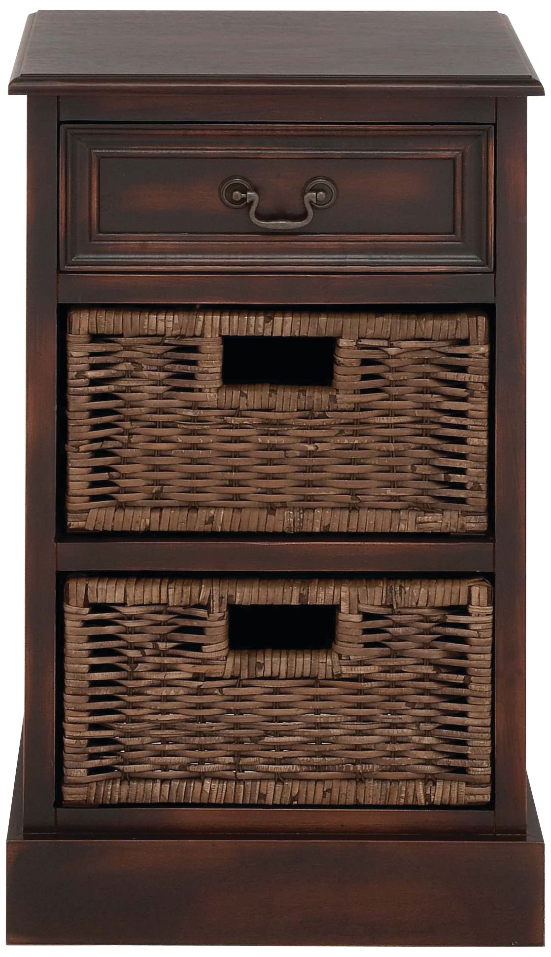 Malta 16"W Dark Brown Wood 1-Drawer End Table with 2 Baskets