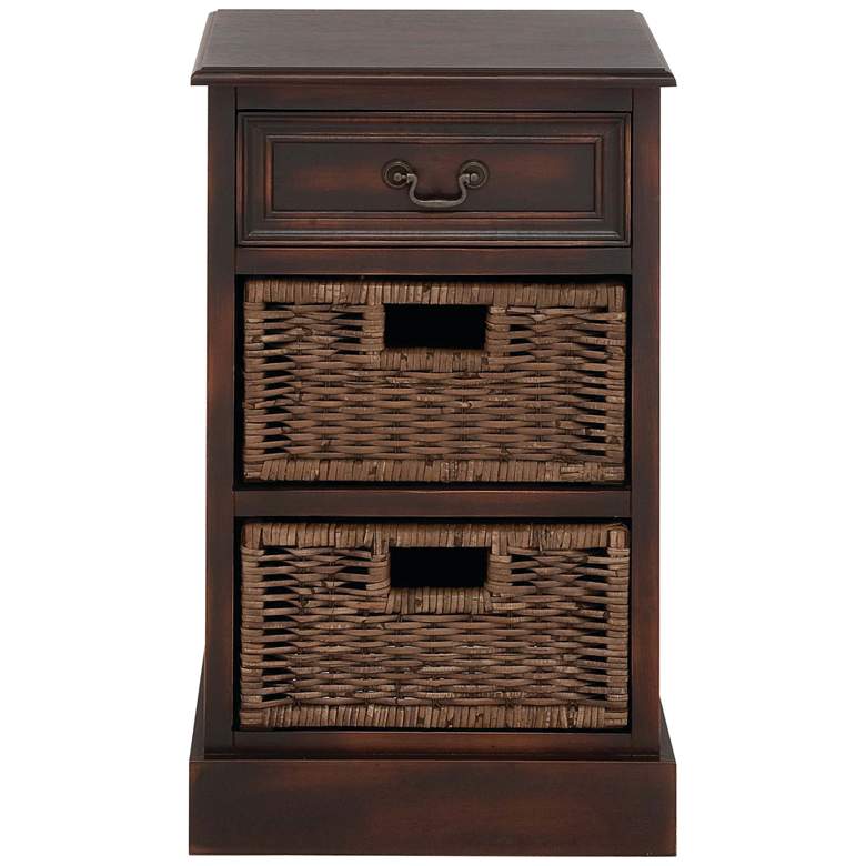 Image 2 Malta 16"W Dark Brown Wood 1-Drawer End Table with 2 Baskets