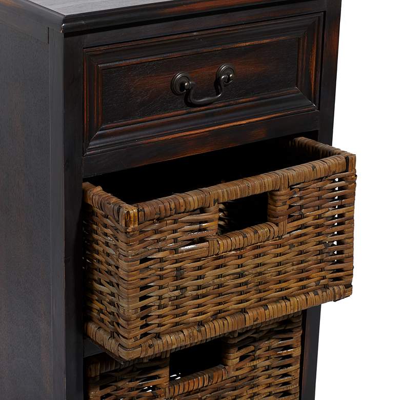 Image 3 Malta 16 inchW Dark Brown Wood 1-Drawer End Table with 2 Baskets more views