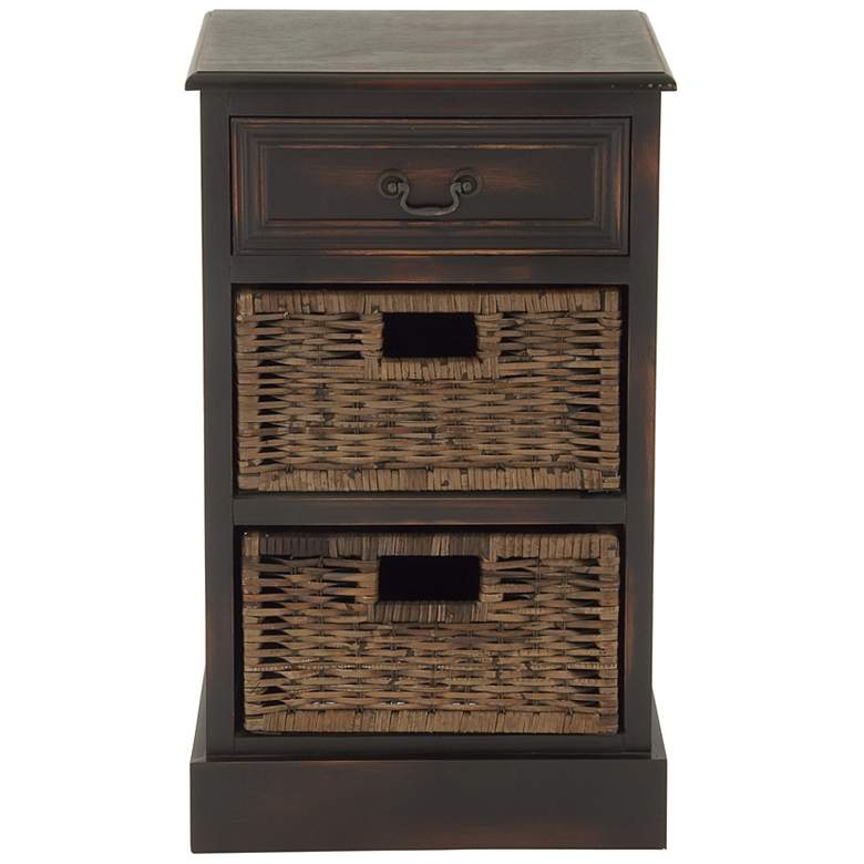 Image 5 Malta 16 inchW Dark Brown Wood 1-Drawer End Table with 2 Baskets more views