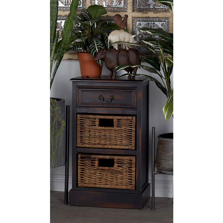 Image 6 Malta 16"W Dark Brown Wood 1-Drawer End Table with 2 Baskets more views