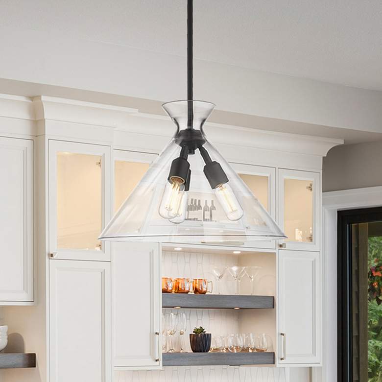 Image 1 Malta 18" Wide Matte Black 3-Light Pendant With Clear Glass