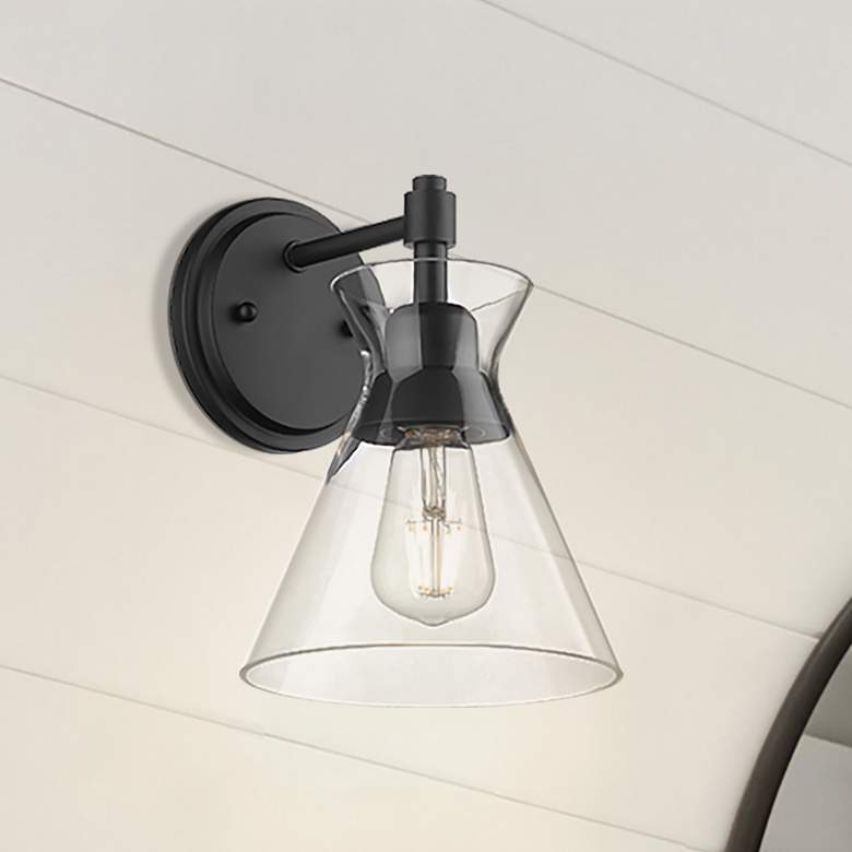 Image 1 Malta 7 1/4" Wide Matte Black 1-Light Wall Sconce with Clear Glass