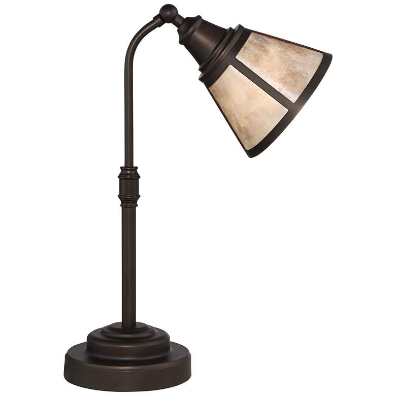 Image 2 Malta Satin Bronze Desk Lamp with Mica Shade and USB Dimmer